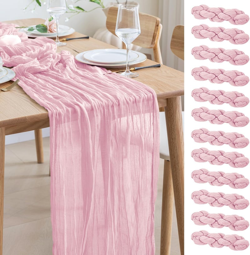 aseem 12pcs Cheesecloth Table Runner 120 Inches Blushing Pink Boho Gauze Cheese Cloth Runner 10FT Rustic Sheer Table Runners for Summer Wedding Baby Shower Holiday Party Decoration - Image 1