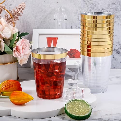 DaYammi 200 Pack Gold Plastic Cups 10 Oz Clear Plastic Cups Gold Rimmed Disposable Wine Glasses Heavy Duty Disposable Tumblers Drinking Cocktail Glasses for Party Wedding - Image 5