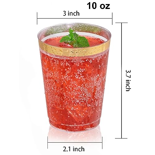 DaYammi 200 Pack Gold Plastic Cups 10 Oz Clear Plastic Cups Gold Rimmed Disposable Wine Glasses Heavy Duty Disposable Tumblers Drinking Cocktail Glasses for Party Wedding - Image 2