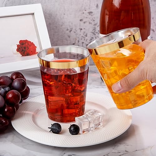 DaYammi 200 Pack Gold Plastic Cups 10 Oz Clear Plastic Cups Gold Rimmed Disposable Wine Glasses Heavy Duty Disposable Tumblers Drinking Cocktail Glasses for Party Wedding - Image 4