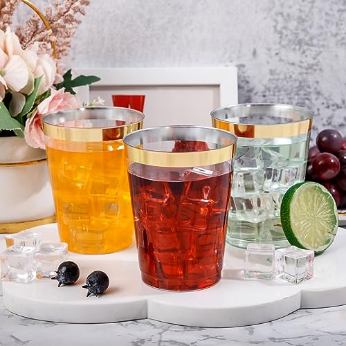 DaYammi 200 Pack Gold Plastic Cups 10 Oz Clear Plastic Cups Gold Rimmed Disposable Wine Glasses Heavy Duty Disposable Tumblers Drinking Cocktail Glasses for Party Wedding - Image 3