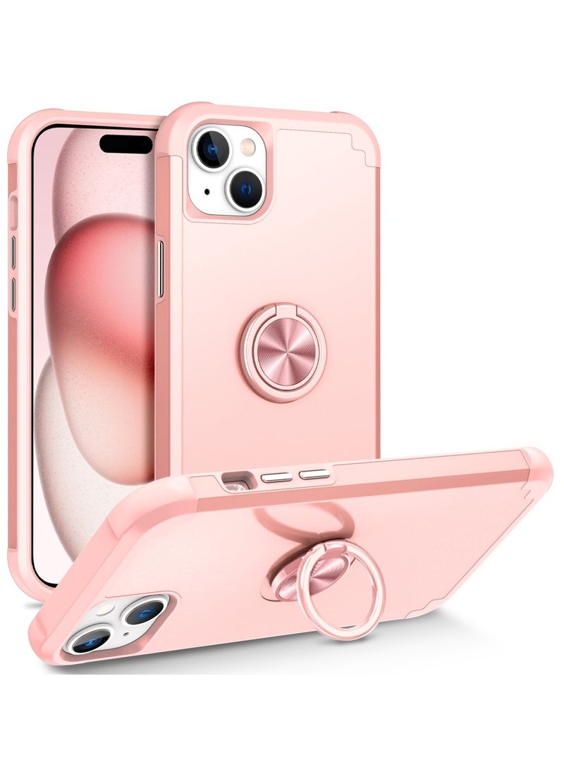 For iPhone 15 Rotating Ring Holder Magnetic Phone Case(Rose Gold)