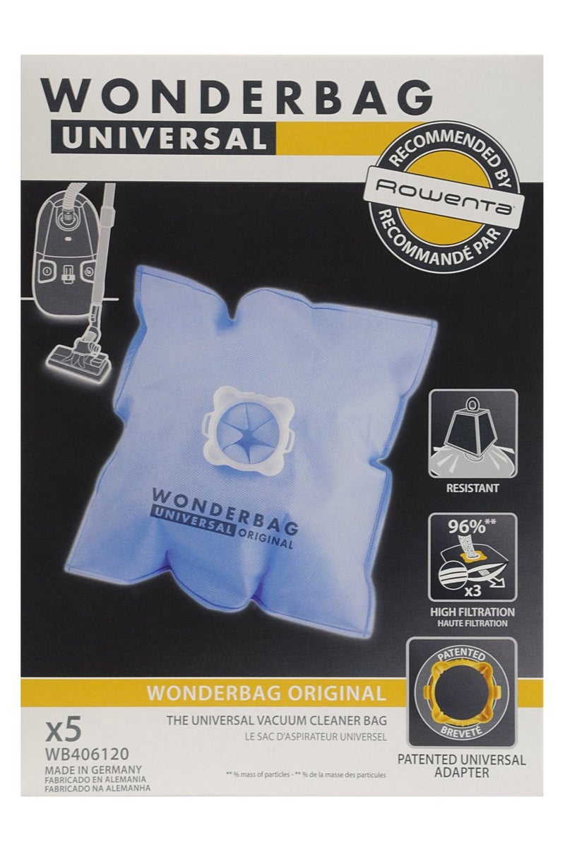 Rowenta Wonderbag WB406120 Pack of 5 Classic Dustbags for Vacuum Cleaners, Microfiber, 3L Capacity - Image 1