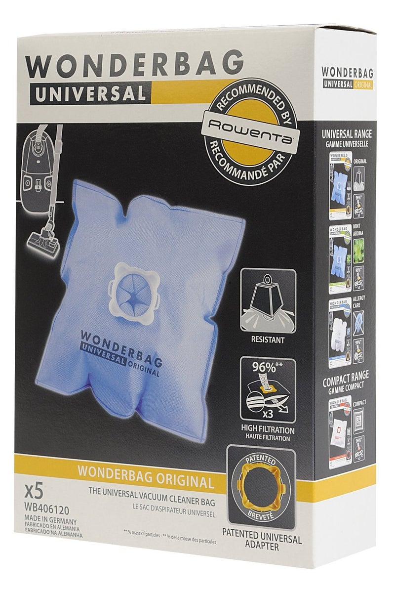 Rowenta Wonderbag WB406120 Pack of 5 Classic Dustbags for Vacuum Cleaners, Microfiber, 3L Capacity - Image 2