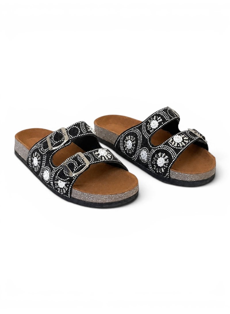 LIFESTYLISH Slippers Flat Leather Embellished with decorative patterns SL-243 - Black - Image 2