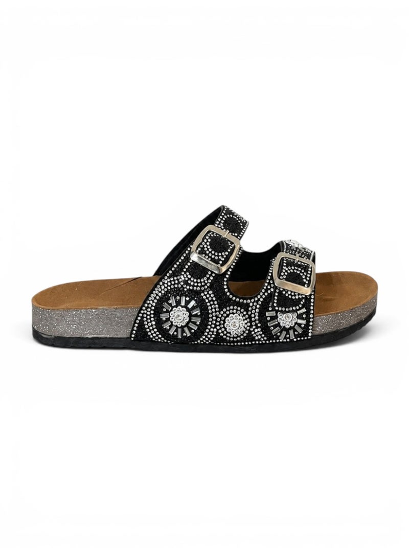 LIFESTYLISH Slippers Flat Leather Embellished with decorative patterns SL-243 - Black - Image 3
