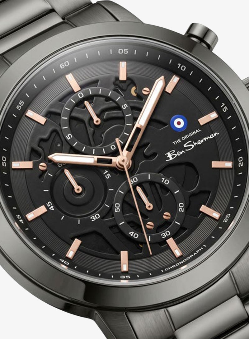 Ben Sherman Nottingham Black Dial Black Stainless Steel Bracelet Chronograph Watch for Men, 44mm - Image 2