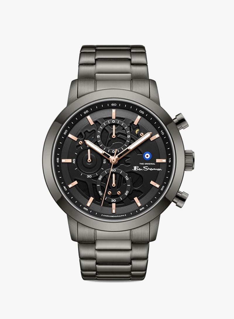 Ben Sherman Nottingham Black Dial Black Stainless Steel Bracelet Chronograph Watch for Men, 44mm - Image 1