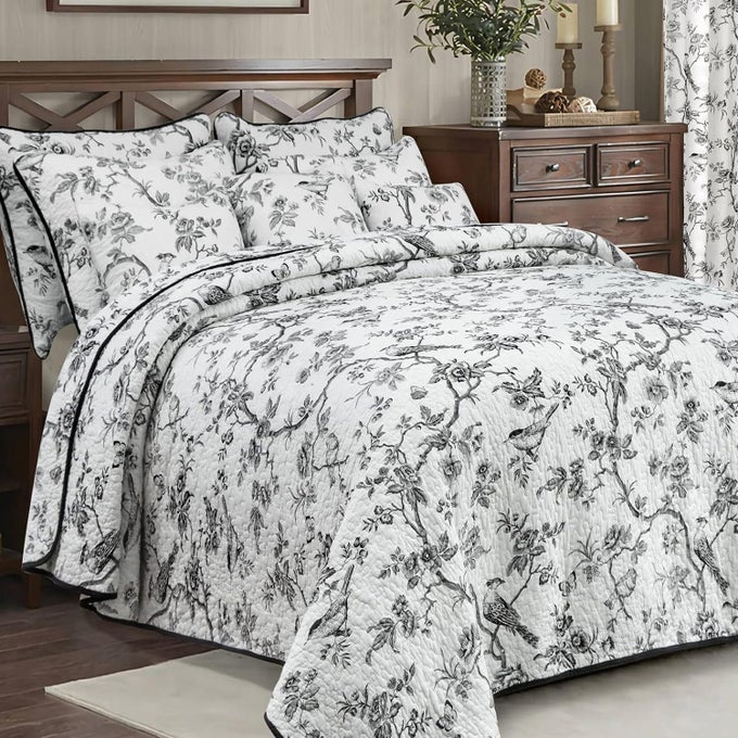 100 COTTON QUILT QUEEN SIZE BLACK BIRD BEDDING SET DOUBLE PRINTING LIGHTWEIGHT QUILT REVERSIBLE COVERLET BEDSPREAD WITH PILLOW SHAMS ALL SEASONS 3 PIECES 92X96