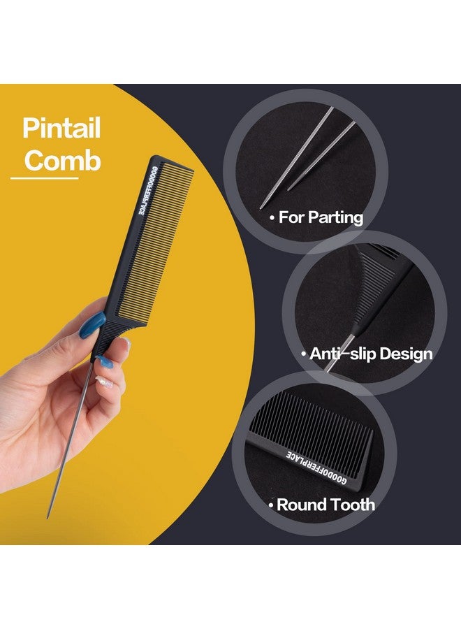 Goodofferplace 4Pcs Hair Rat Tail Combs Carbon Parting Rattail Combs Teasing Fine Tooth Comb Metal Hair Pick Detangling Combs Set For Womengirls For Curlybraidingstyling Hair(Black) - Image 3