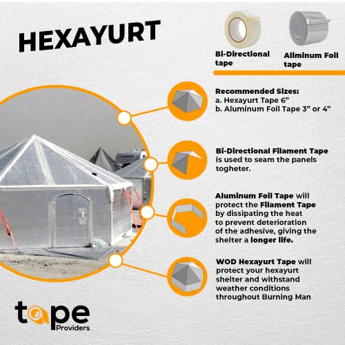 WOD Tape WOD BFST47 Bi-Directional Filament Strapping Tape, 6 inch x 60 yds. Fiberglass Reinforced Packaging Tape, Filaments Run H-V with High Adhesion and Tear Resistance, Hexayurt Tape - Image 3
