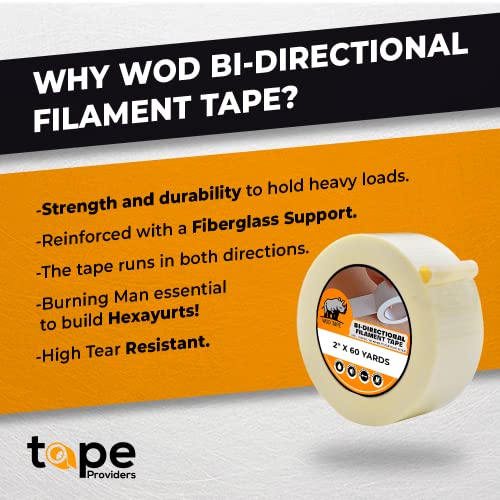 WOD Tape WOD BFST47 Bi-Directional Filament Strapping Tape, 6 inch x 60 yds. Fiberglass Reinforced Packaging Tape, Filaments Run H-V with High Adhesion and Tear Resistance, Hexayurt Tape - Image 2