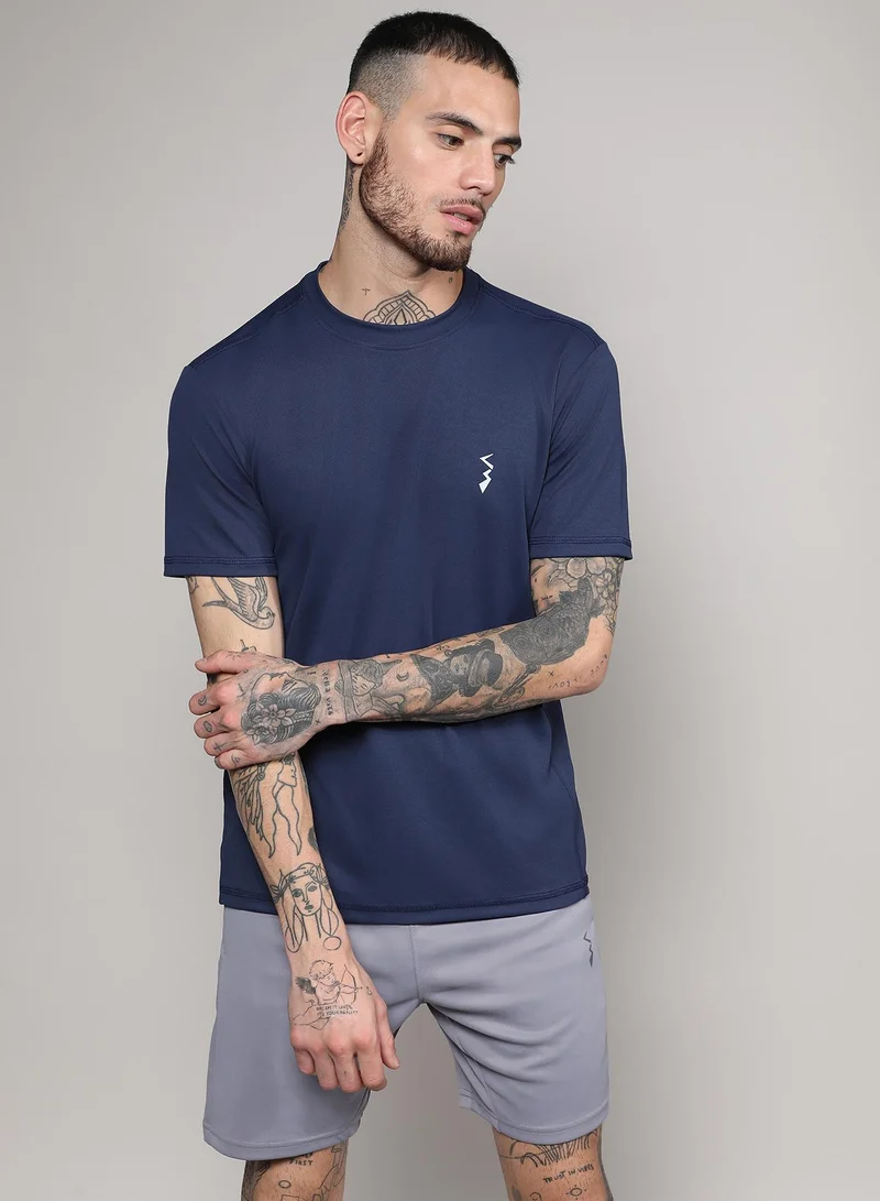 Men's Navy Blue Solid Activewear T-Shirt For Casual Wear | Crew Neck | Short Sleeve | Pull On Closure | Jersey T-Shirt Crafted With Comfort Fit For Everyday Wear