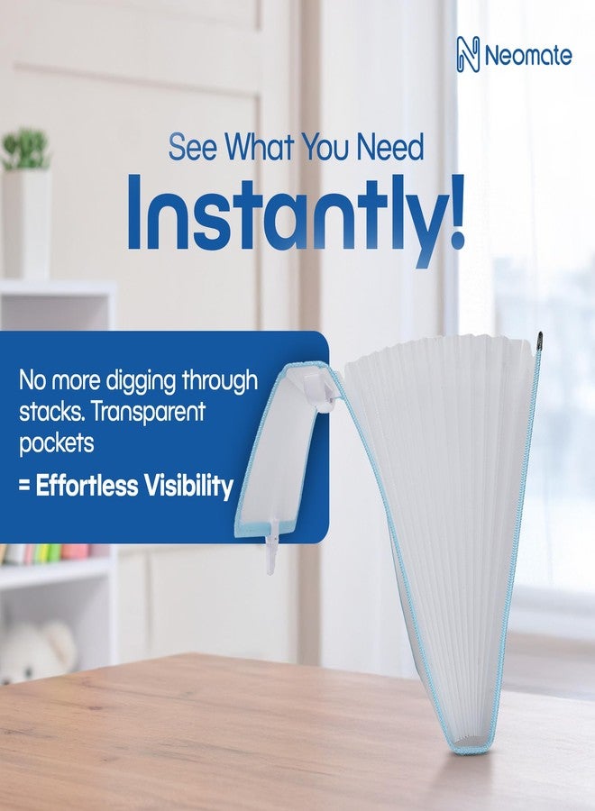 Neomate حافظة ملفات قابلة للتوسيع من نيوميت بمقبض | منظم مستندات وشهادات بحجم A4/FS ذو 13 جيبًا | حافظة شفافة قابلة للطي | أزرق - Image 4