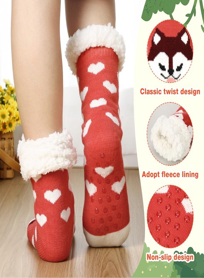 Berlune 4 Pairs Christmas Fuzzy Slipper Socks for Women Girl Grippers Plush Fleece Lining Non Slip Animal Winter Lover Gift(Fox,Cat,Polar Bear,Dog) - Image 3