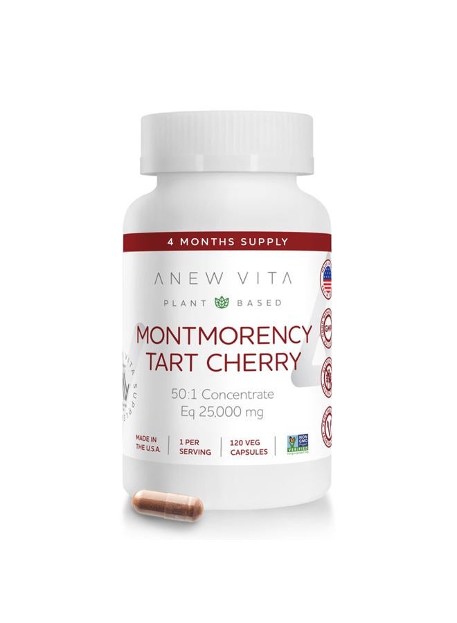 ANEW VITA كبسولات مونتمورنسي من الكرز الحامض | تركيز CherryPure 50:1 يعادل 25,000 ملغ - غني بمضادات الأكسدة والفلافونويد، مستخلص الكرز الحامض النباتي للنقرس والعضلات - 120 كبسولة نباتية - Image 1