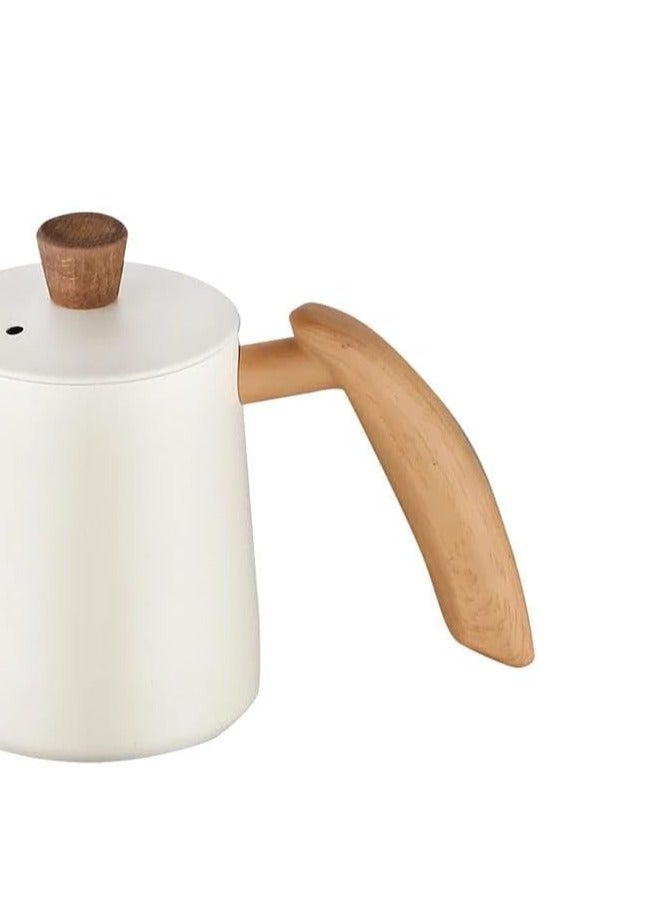 Liying 600ml Stainless Steel Pour over Coffee Kettle Drip Coffee Pot with Wooden Design Handle and Lid, Long Narrow Spout Coffee Pot Tea Stove Kettles for Home Brewing, Camping and Traveling (White)… - Image 2