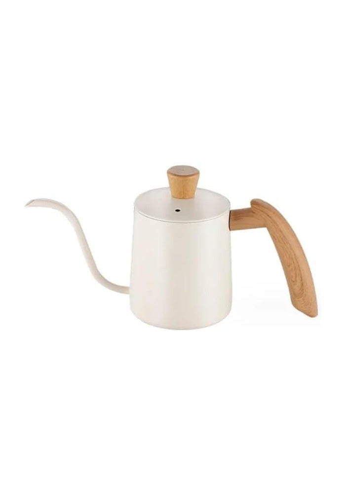 Liying 600ml Stainless Steel Pour over Coffee Kettle Drip Coffee Pot with Wooden Design Handle and Lid, Long Narrow Spout Coffee Pot Tea Stove Kettles for Home Brewing, Camping and Traveling (White)… - Image 1