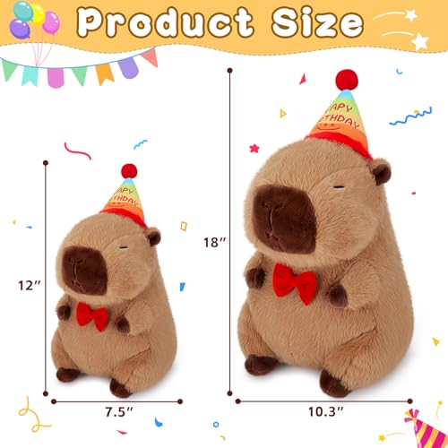 Achwishap Capybara Plush,Cute Plushies Capybara Stuffed Animal,Capybaras Plush Toys,Kawaii Plushie Stuffed Toy with Birthday Hat Plushie Gift for Kids Adults Birthday(Capybara with Birthdays Hat,12”) - Image 2