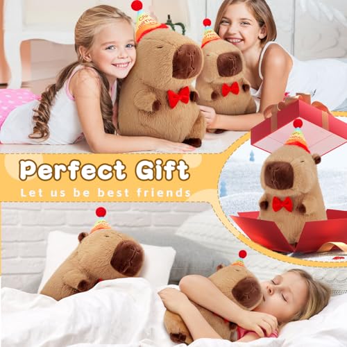 Achwishap Capybara Plush,Cute Plushies Capybara Stuffed Animal,Capybaras Plush Toys,Kawaii Plushie Stuffed Toy with Birthday Hat Plushie Gift for Kids Adults Birthday(Capybara with Birthdays Hat,12”) - Image 4