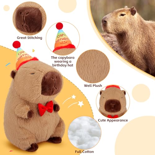 Achwishap Capybara Plush,Cute Plushies Capybara Stuffed Animal,Capybaras Plush Toys,Kawaii Plushie Stuffed Toy with Birthday Hat Plushie Gift for Kids Adults Birthday(Capybara with Birthdays Hat,12”) - Image 3