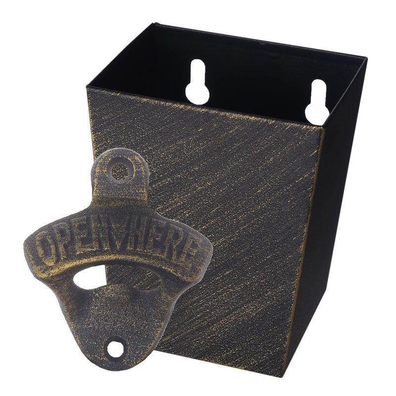 Jumiok Jumiok Antique Bronze Cast Iron Bottle Opener Wall Mounted Beer Opener with Cap Catcher Narrow Bundle 