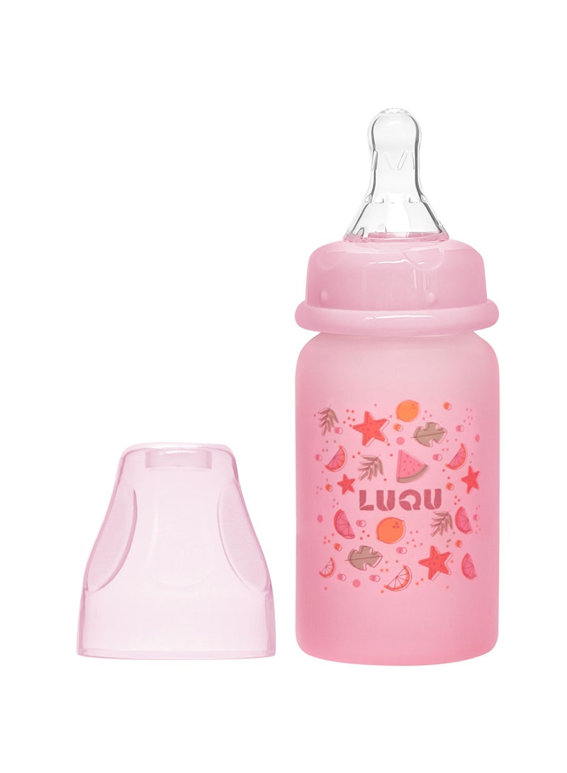لوكو زجاجة رضاعة لوكو المصنوعة من السيليكون (زجاج من الداخل/سيليكون من الخارج)، جسم انسيابي، ملمس طبيعي، سهلة التنظيف، مقاومة للحرارة، 120 مل، +3 أشهر - Image 1