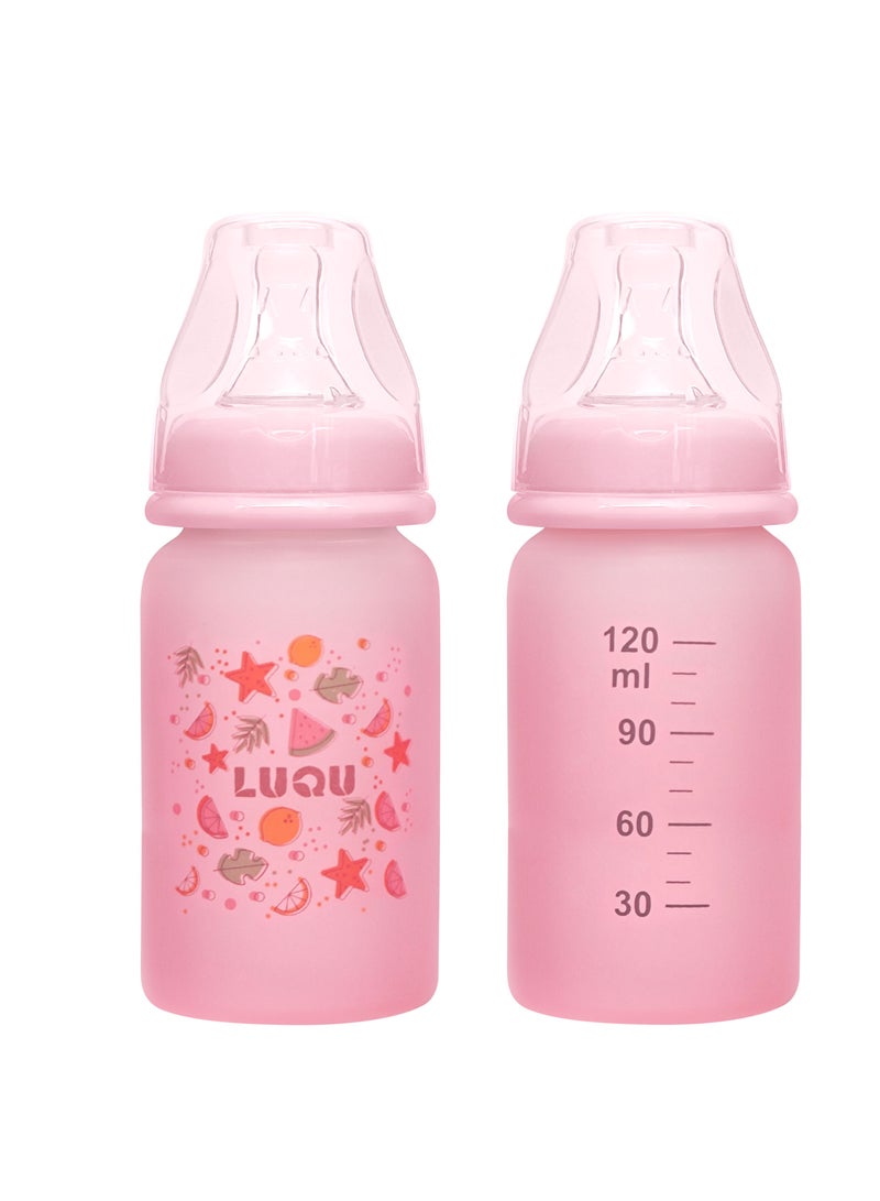 لوكو زجاجة رضاعة لوكو المصنوعة من السيليكون (زجاج من الداخل/سيليكون من الخارج)، جسم انسيابي، ملمس طبيعي، سهلة التنظيف، مقاومة للحرارة، 120 مل، +3 أشهر - Image 2