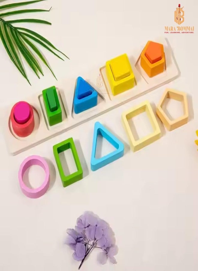 MARA BOMMAI® - Wooden Montessori Toys for Toddlers 1 2 3 Years - 5-in-1 Shape Sorter, Stacking Rings & Wooden Blocks | Educational Stacking Toys for Boys & Girls, Preschool Learning Gifts - Image 2