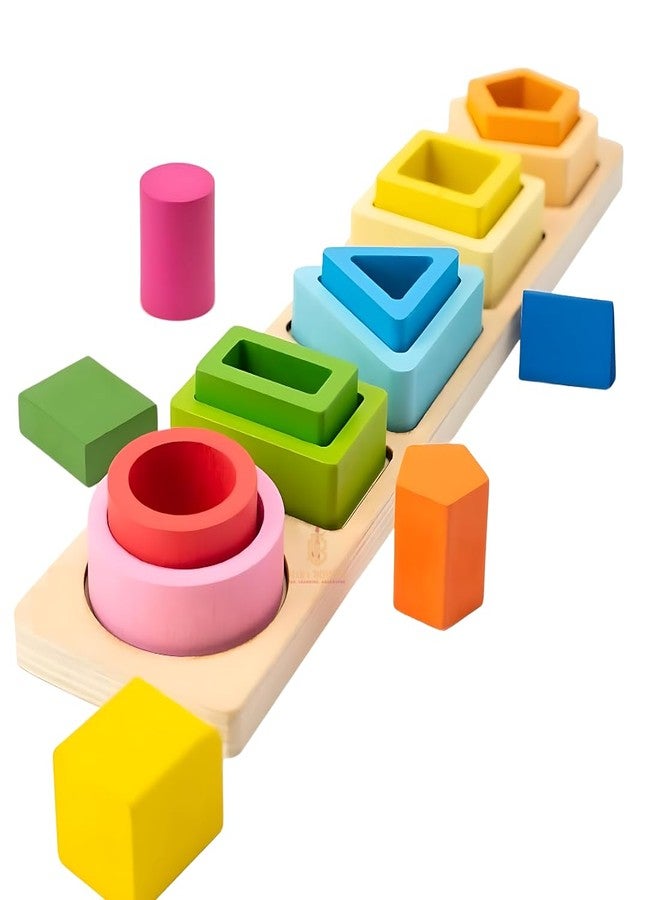 MARA BOMMAI® - Wooden Montessori Toys for Toddlers 1 2 3 Years - 5-in-1 Shape Sorter, Stacking Rings & Wooden Blocks | Educational Stacking Toys for Boys & Girls, Preschool Learning Gifts - Image 1