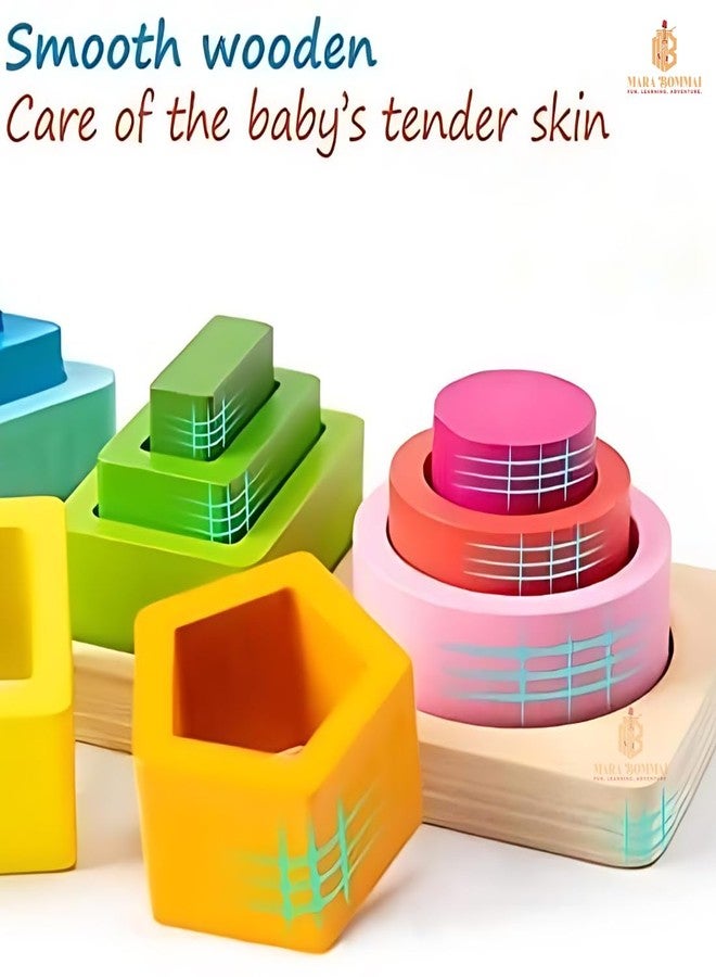 MARA BOMMAI® - Wooden Montessori Toys for Toddlers 1 2 3 Years - 5-in-1 Shape Sorter, Stacking Rings & Wooden Blocks | Educational Stacking Toys for Boys & Girls, Preschool Learning Gifts - Image 4