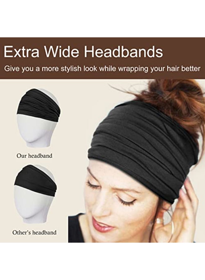 TERSE 2 Packs Headbands for Women Boho Extra Wide 7 Black Head Bands African Knotted Non Slip Fashion Hair Band Stretch Yoga Workout Running Gym Hairbands Turban Bandana for Girls BlackDrak Grey - Image 4