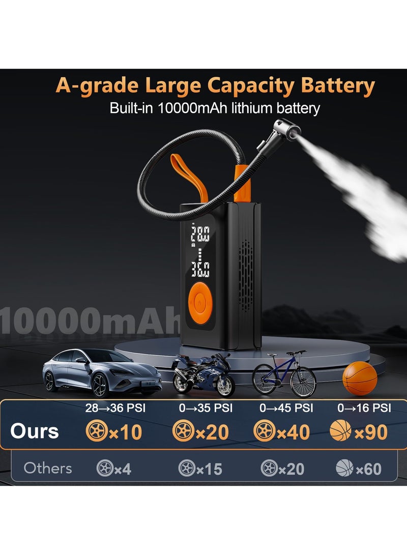 مكيف هواء محمول لإطارات السيارة، مضخة هواء لاسلكية سريعة 2X مع مقياس ضغط إطارات السيارة، مكيف هواء محمول سعة 150 رطل/بوصة لدراجة السيارة النارية (أسود، قياسي) - Image 2