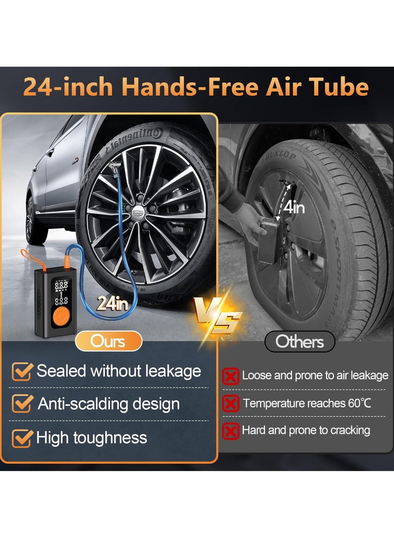 مكيف هواء محمول لإطارات السيارة، مضخة هواء لاسلكية سريعة 2X مع مقياس ضغط إطارات السيارة، مكيف هواء محمول سعة 150 رطل/بوصة لدراجة السيارة النارية (أسود، قياسي) - Image 5
