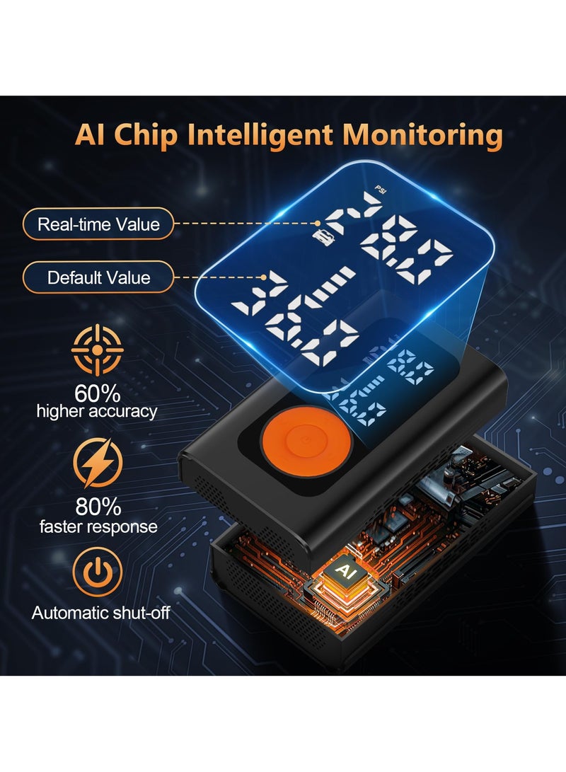 مكيف هواء محمول لإطارات السيارة، مضخة هواء لاسلكية سريعة 2X مع مقياس ضغط إطارات السيارة، مكيف هواء محمول سعة 150 رطل/بوصة لدراجة السيارة النارية (أسود، قياسي) - Image 4