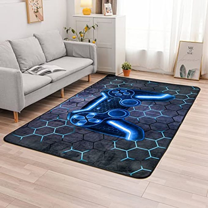 NTBED Game Console Area Rug for Bedroom Sofa Playroom Gaming Geometric Bedside Rugs Gamer Decorative Floor Mat Carpet (3x5 Feet, Blue) - Image 4