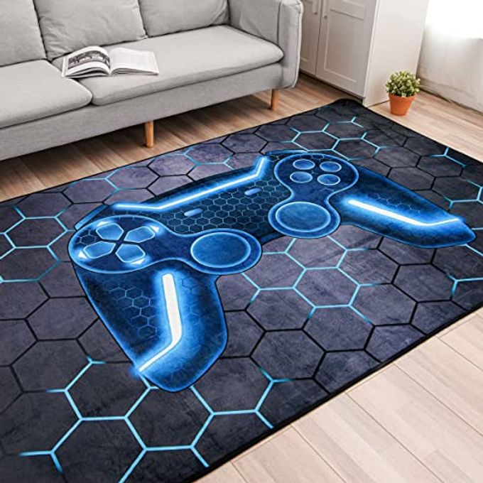 NTBED Game Console Area Rug for Bedroom Sofa Playroom Gaming Geometric Bedside Rugs Gamer Decorative Floor Mat Carpet (3x5 Feet, Blue) - Image 3