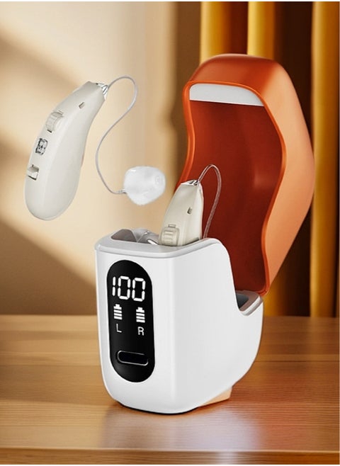Hearing Aids for Seniors, Rechargeable BTE Hearing Amplifiers with 16 Channels, Noise Cancellation, Volume Control for Mild to Moderate Hearing Loss, Beige
