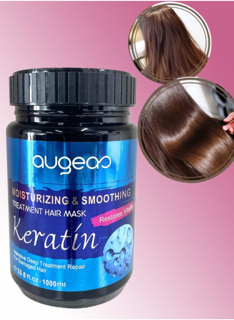 Augeas 1000ml Moisturizing and Smoothing Treatment Keratin Hair Mask Restore and Repair Damaged Hair and Prevent Hair Breakage Increase Hair Softness and Helps Hair Regrowth Keratin Creamy Hair Mask Hair Cream  - Image 1