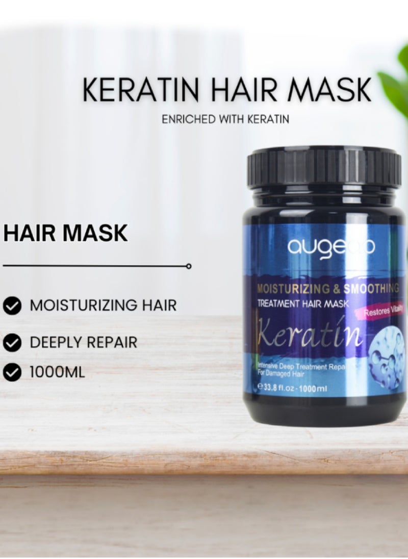 Augeas 1000ml Moisturizing and Smoothing Treatment Keratin Hair Mask Restore and Repair Damaged Hair and Prevent Hair Breakage Increase Hair Softness and Helps Hair Regrowth Keratin Creamy Hair Mask Hair Cream  - Image 2