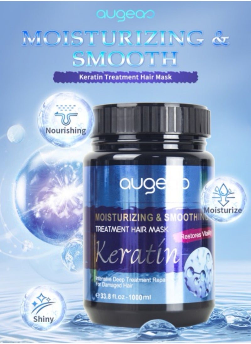 Augeas 1000ml Moisturizing and Smoothing Treatment Keratin Hair Mask Restore and Repair Damaged Hair and Prevent Hair Breakage Increase Hair Softness and Helps Hair Regrowth Keratin Creamy Hair Mask Hair Cream  - Image 3