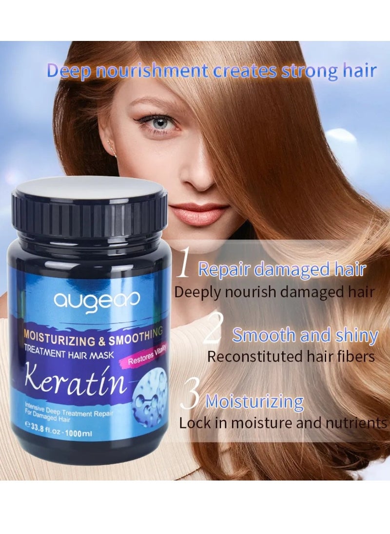 Augeas 1000ml Moisturizing and Smoothing Treatment Keratin Hair Mask Restore and Repair Damaged Hair and Prevent Hair Breakage Increase Hair Softness and Helps Hair Regrowth Keratin Creamy Hair Mask Hair Cream  - Image 4