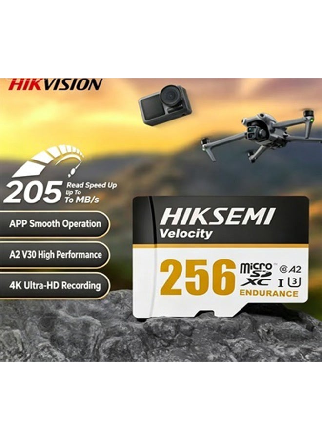 HIKSEMI Velocity Endurance 256GB Micro SDXC TF Card, A2 V30 U3 High Endurance Memory Card, Max 205MB/s Read & 150MB/s Write Speed, Micro SD Card for Drone, Action Camera & 7×24 Home Security Camera - Image 2