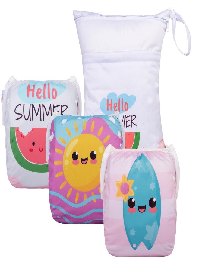 ALVABABY 3pcs Baby Swim Diapers with 1pcs Wet Bag Reuseable Washable & Adjustable for Swimming Lesson & Baby Boy and Girl 3YKL08 - Image 1