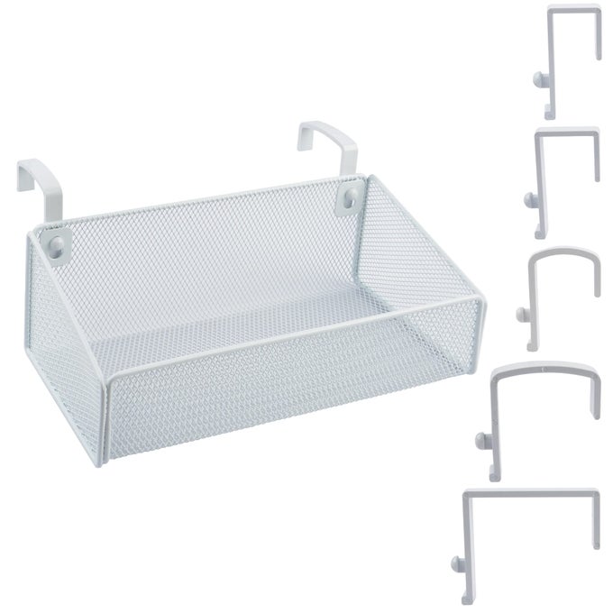 Bedside Shelf for Bed Bunk Bed Storage Basket Office Cubical Wall Hanging Organizer 5 Different Size Hooks College Dorm Home Office Essentials for PhoneBookDrinkTissue White