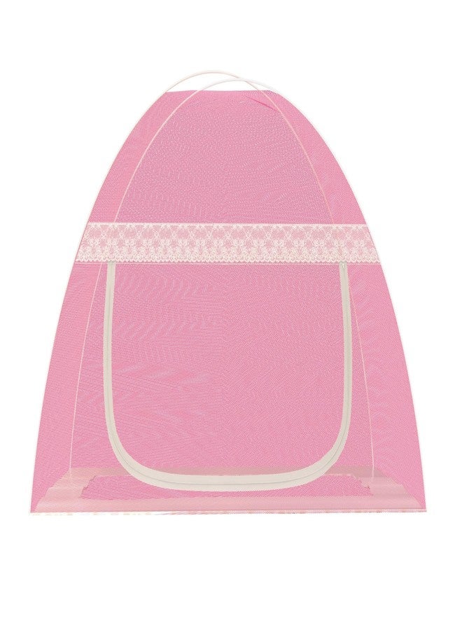 Fegore Foldable Baby Mosquito Net Strong Durable 30 GSM Use Polyester Material Premium Fabric Machardani for 0 to 24 Months Babies (Pink Color 4 Ft x 2.5 Ft Size) - Image 1