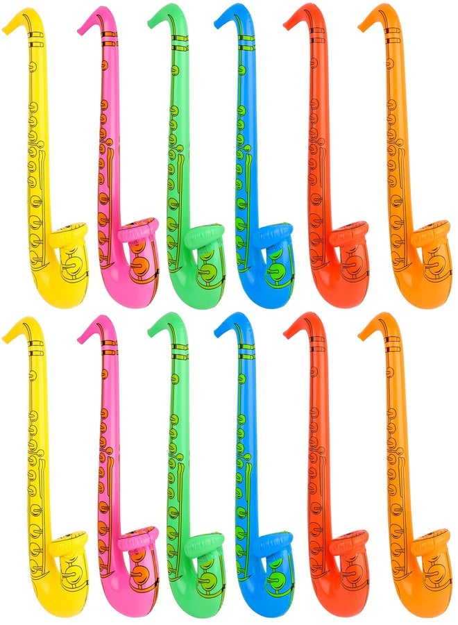 Feradny 12 Pcs Inflatable Saxophone Assorted Colors Inflatable Microphones 66 cm Inflatables Saxophone Muscial Instrument for Musical Concert Themed Party Role Play Party Decoration Supplies, 7 Colors - Image 1