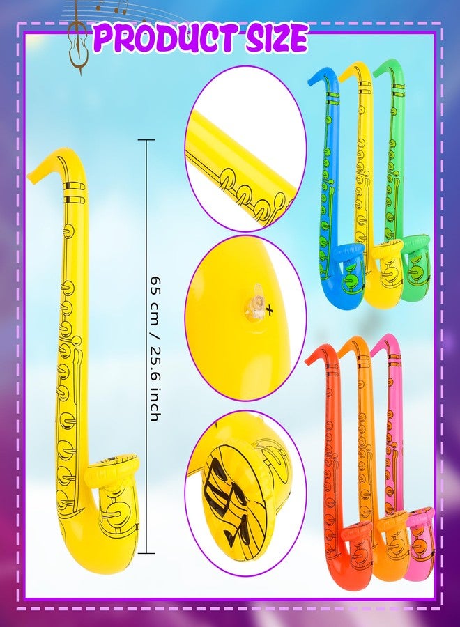 Feradny 12 Pcs Inflatable Saxophone Assorted Colors Inflatable Microphones 66 cm Inflatables Saxophone Muscial Instrument for Musical Concert Themed Party Role Play Party Decoration Supplies, 7 Colors - Image 2