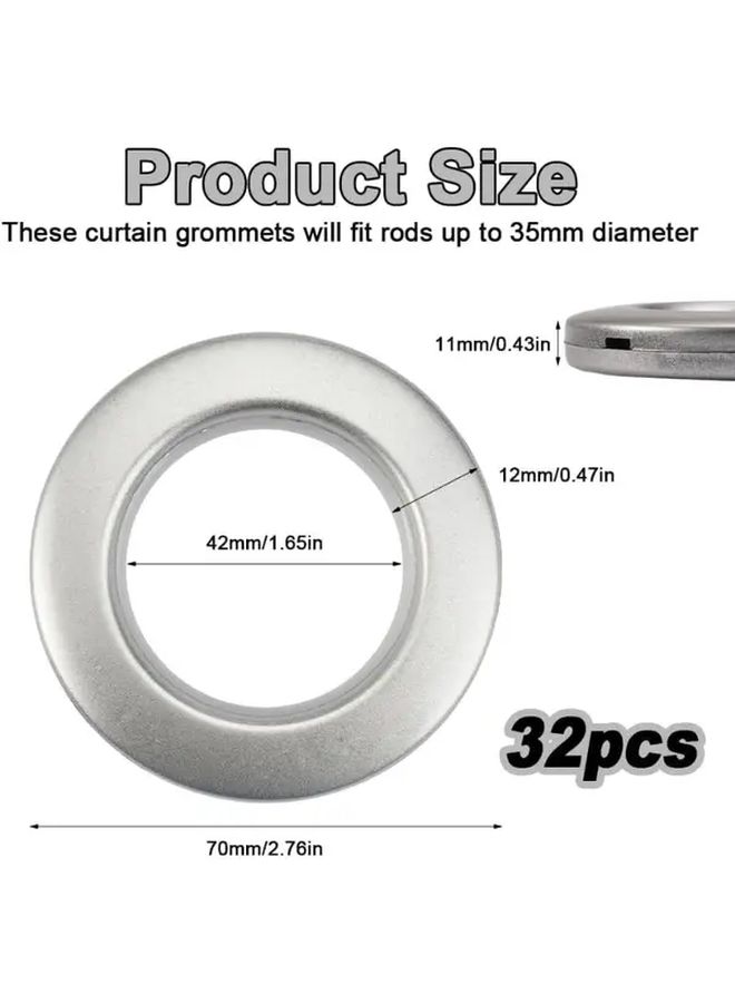 Silvery Heavy Duty Plastic Curtain Eyelet Rings 42mm Quiet Grommets Drapery Easy Installation 32 Pieces - Image 2