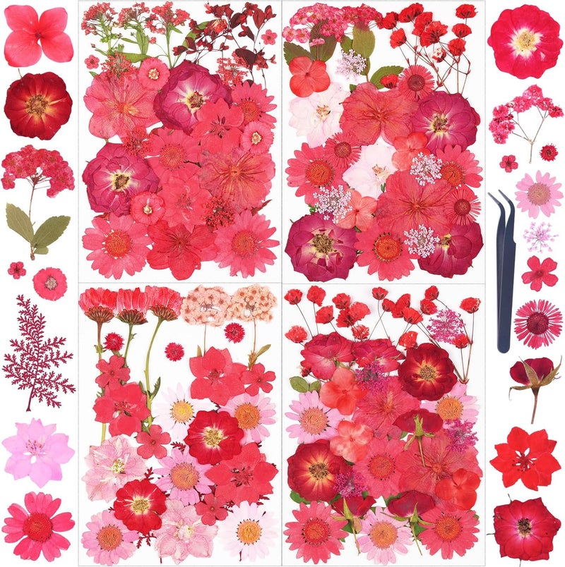 Xinxinran 110Pcs Red Dried Pressed Flowers for Crafts, Dry Flower Kit for Resin Molds,Epoxy Resin Accessories,Bookmark,Nails, Jewelry Molds,Candle Making Supplies,Soap,Frame - Image 1